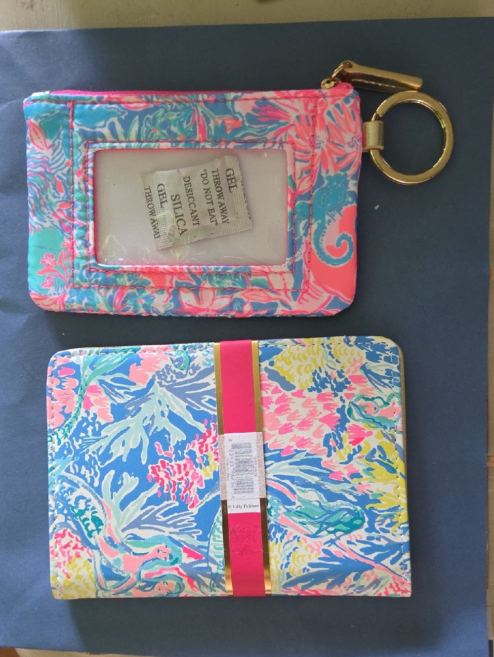 Lilly Pulitzer Pink Aqua Floral Passport Holder & Key Chain ID Set - Picture 2 of 4